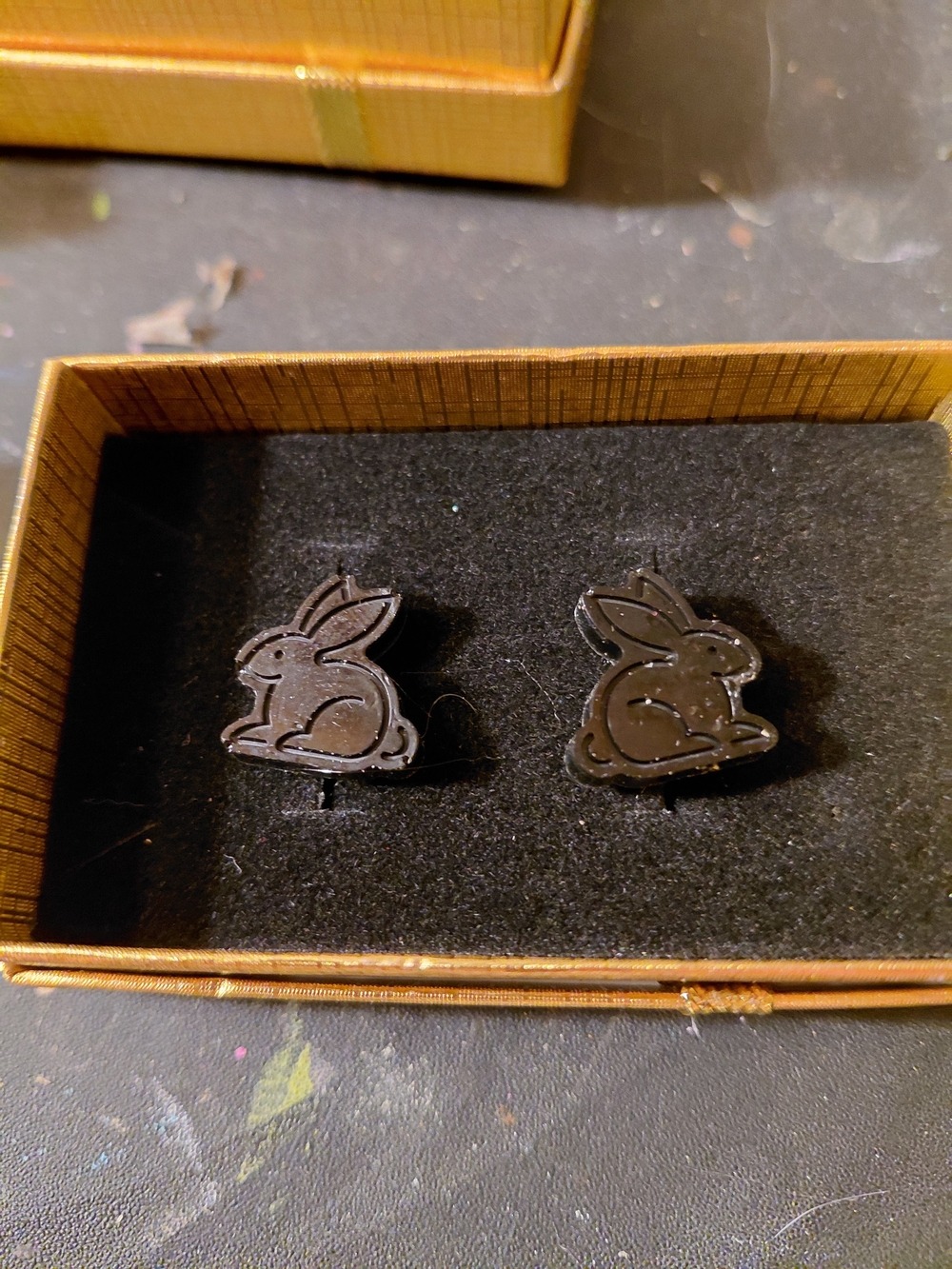 Black Bunny Resin Stud Earrings
